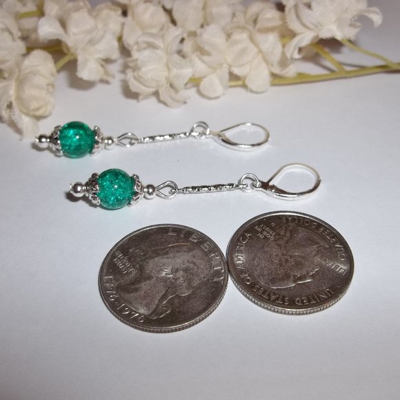 Teal Green Earrings Long Set Handmade NWT 5195 - Picture 5 of 8